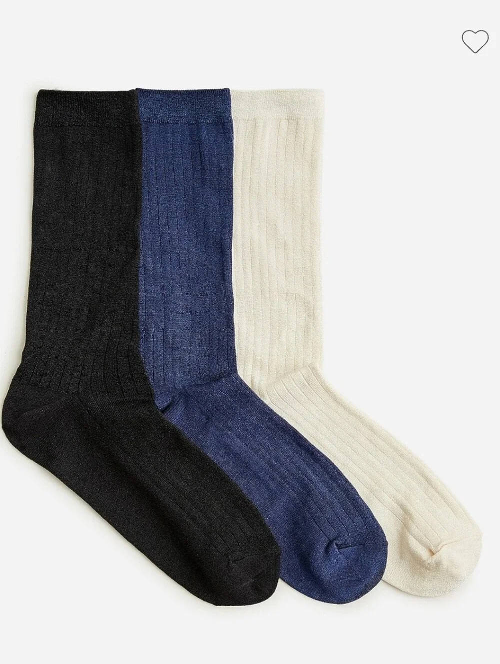 J. Crew Silky Ribbed Trouser Socks - 3 pair - Navy, Black, Ivory